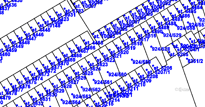 Parcela st. 3621 v KÚ Hodonín, Katastrální mapa