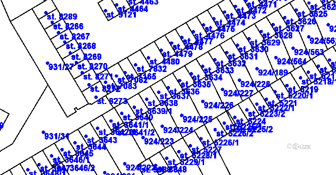 Parcela st. 3636 v KÚ Hodonín, Katastrální mapa