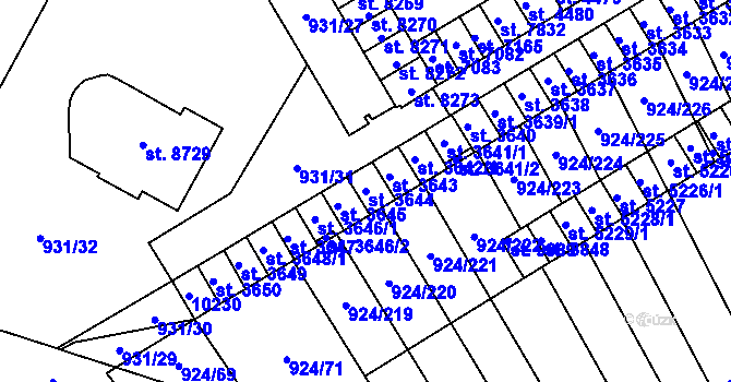 Parcela st. 3644 v KÚ Hodonín, Katastrální mapa