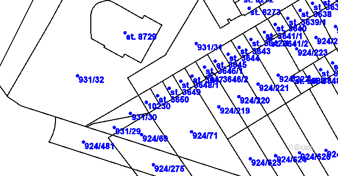 Parcela st. 3649 v KÚ Hodonín, Katastrální mapa