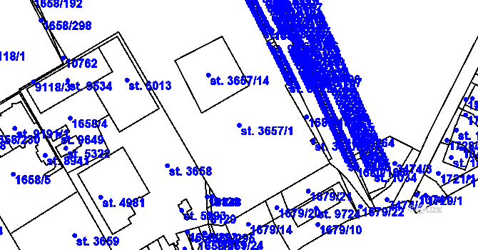 Parcela st. 3657/1 v KÚ Hodonín, Katastrální mapa