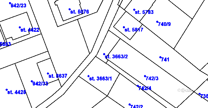 Parcela st. 3663/2 v KÚ Hodonín, Katastrální mapa