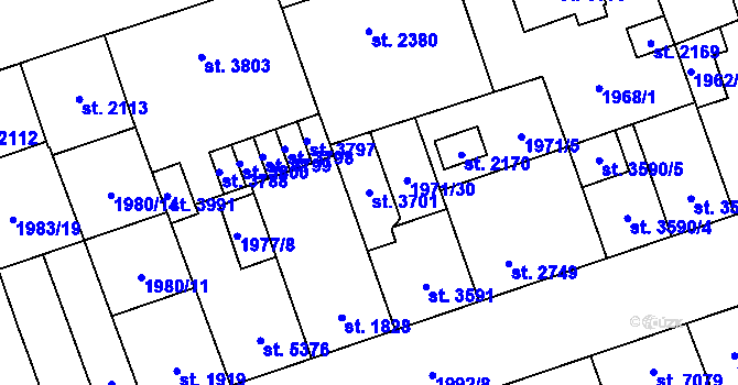 Parcela st. 3701 v KÚ Hodonín, Katastrální mapa