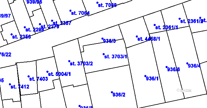 Parcela st. 3703/1 v KÚ Hodonín, Katastrální mapa