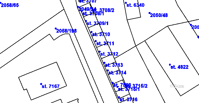 Parcela st. 3712 v KÚ Hodonín, Katastrální mapa