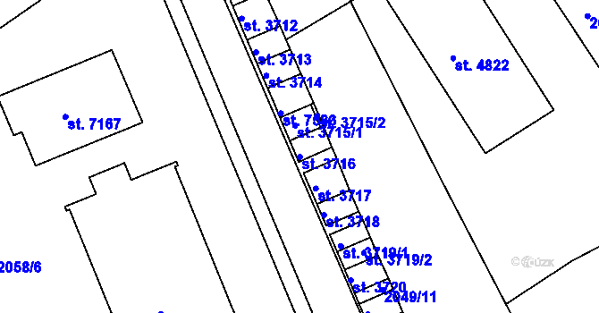 Parcela st. 3716 v KÚ Hodonín, Katastrální mapa