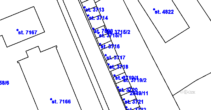 Parcela st. 3717 v KÚ Hodonín, Katastrální mapa