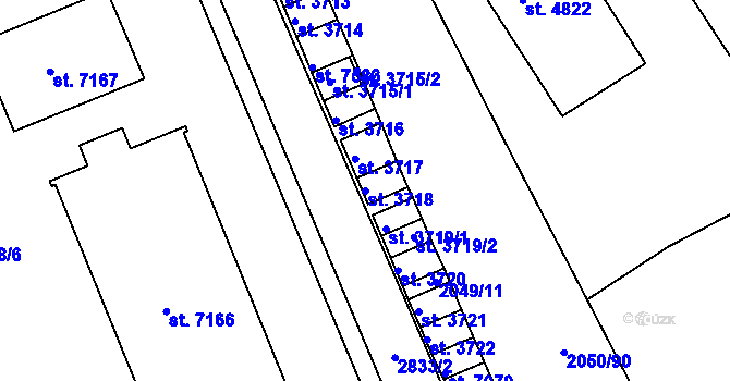 Parcela st. 3718 v KÚ Hodonín, Katastrální mapa