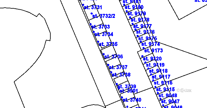 Parcela st. 3736 v KÚ Hodonín, Katastrální mapa