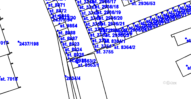 Parcela st. 3755 v KÚ Hodonín, Katastrální mapa