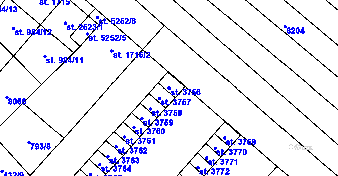 Parcela st. 3756 v KÚ Hodonín, Katastrální mapa