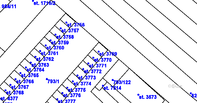 Parcela st. 3769 v KÚ Hodonín, Katastrální mapa