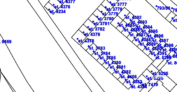 Parcela st. 3783 v KÚ Hodonín, Katastrální mapa