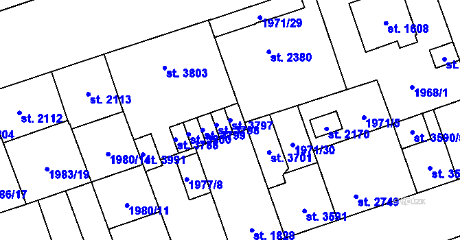 Parcela st. 3797 v KÚ Hodonín, Katastrální mapa