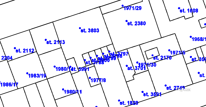 Parcela st. 3798 v KÚ Hodonín, Katastrální mapa