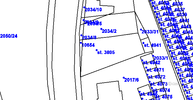 Parcela st. 3805 v KÚ Hodonín, Katastrální mapa