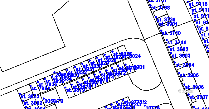 Parcela st. 3827 v KÚ Hodonín, Katastrální mapa