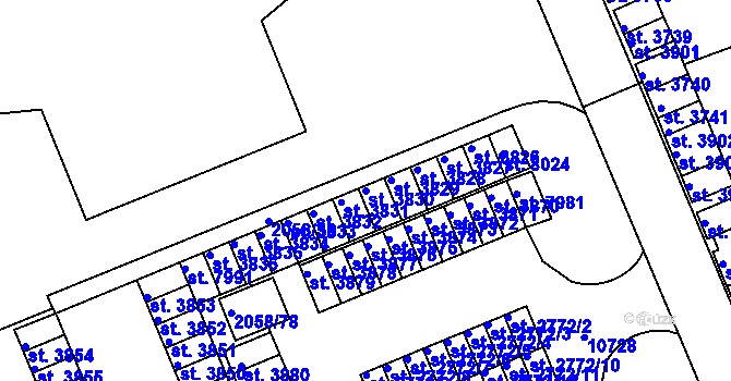 Parcela st. 3830 v KÚ Hodonín, Katastrální mapa