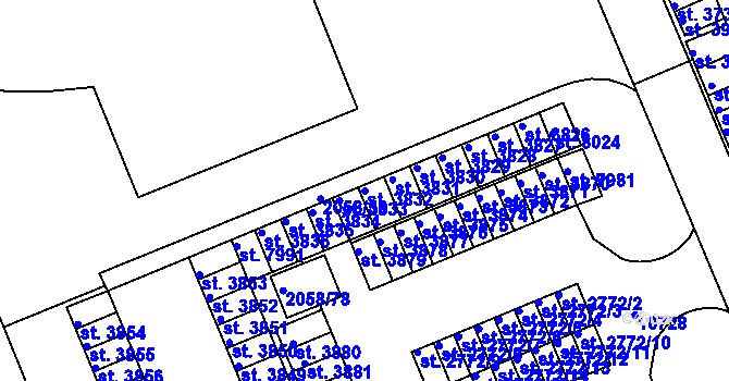 Parcela st. 3832 v KÚ Hodonín, Katastrální mapa
