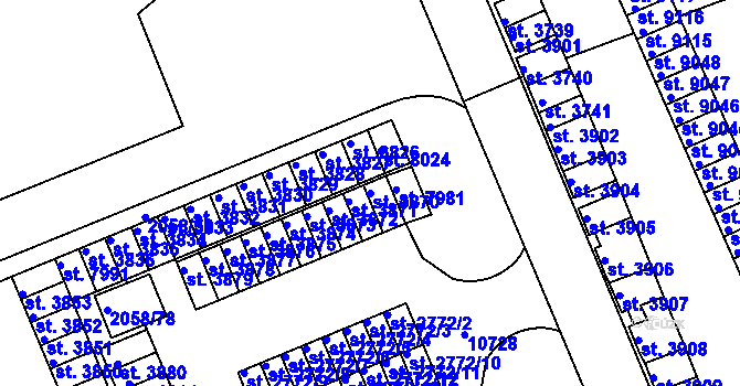 Parcela st. 3870 v KÚ Hodonín, Katastrální mapa