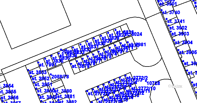 Parcela st. 3874 v KÚ Hodonín, Katastrální mapa