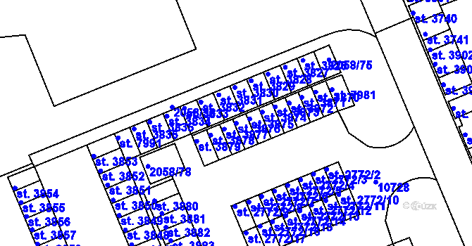 Parcela st. 3876 v KÚ Hodonín, Katastrální mapa