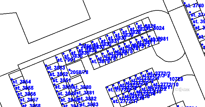 Parcela st. 3877 v KÚ Hodonín, Katastrální mapa