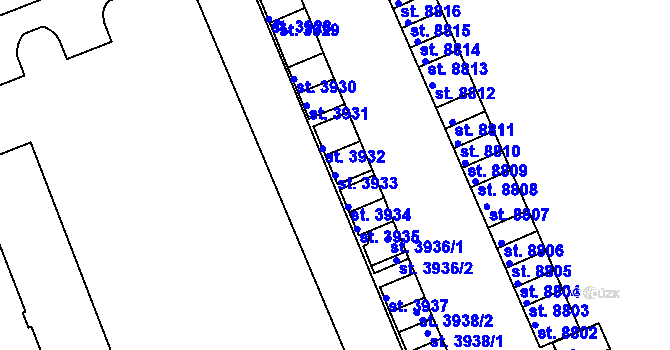 Parcela st. 3933 v KÚ Hodonín, Katastrální mapa