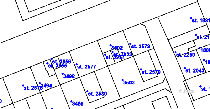 Parcela st. 3957 v KÚ Hodonín, Katastrální mapa