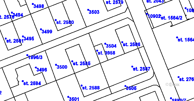 Parcela st. 3958 v KÚ Hodonín, Katastrální mapa