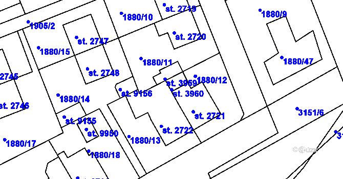 Parcela st. 3960 v KÚ Hodonín, Katastrální mapa