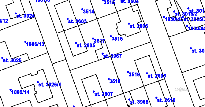 Parcela st. 3967 v KÚ Hodonín, Katastrální mapa