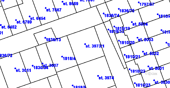 Parcela st. 3973/1 v KÚ Hodonín, Katastrální mapa