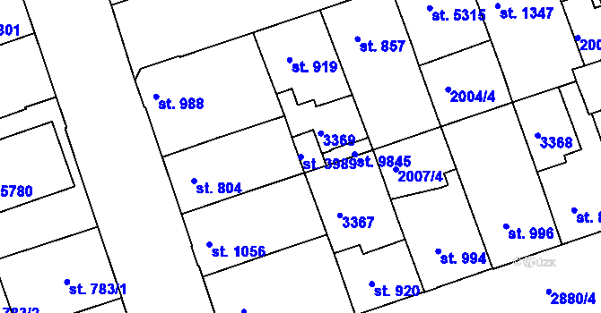 Parcela st. 3989 v KÚ Hodonín, Katastrální mapa