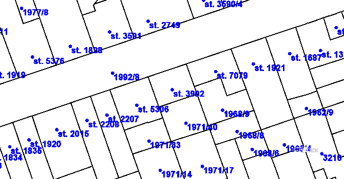 Parcela st. 3992 v KÚ Hodonín, Katastrální mapa