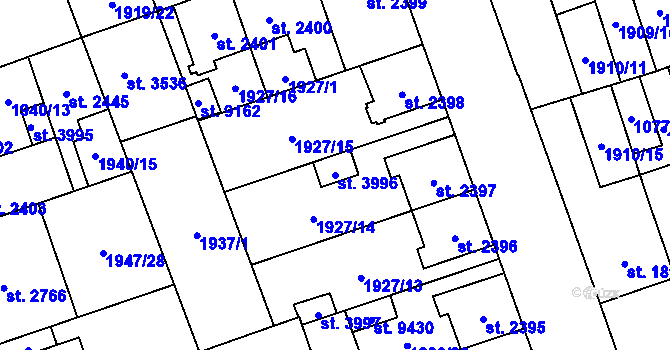 Parcela st. 3996 v KÚ Hodonín, Katastrální mapa