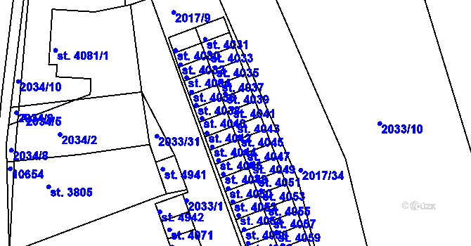 Parcela st. 4043 v KÚ Hodonín, Katastrální mapa