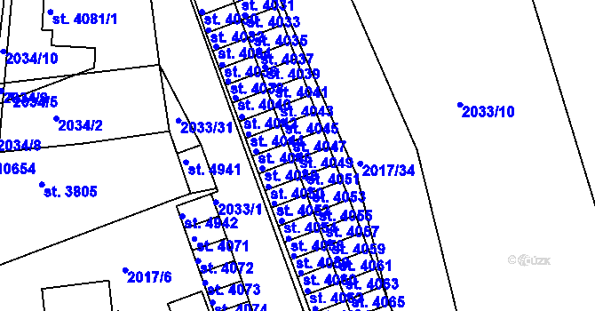 Parcela st. 4049 v KÚ Hodonín, Katastrální mapa