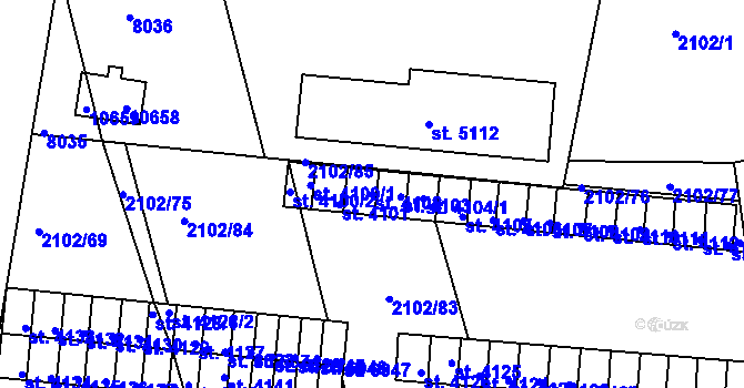 Parcela st. 4102 v KÚ Hodonín, Katastrální mapa