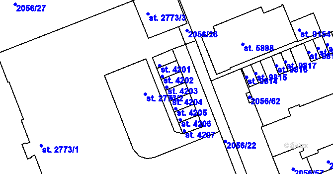 Parcela st. 4203 v KÚ Hodonín, Katastrální mapa
