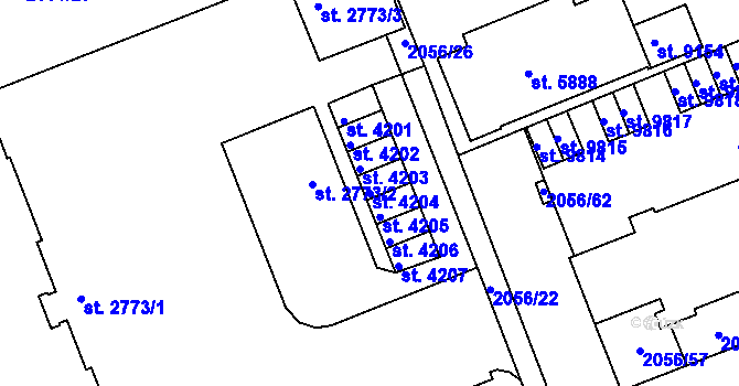 Parcela st. 4204 v KÚ Hodonín, Katastrální mapa