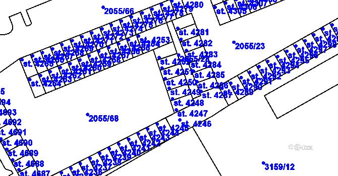 Parcela st. 4249 v KÚ Hodonín, Katastrální mapa