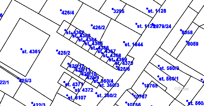 Parcela st. 4368 v KÚ Hodonín, Katastrální mapa
