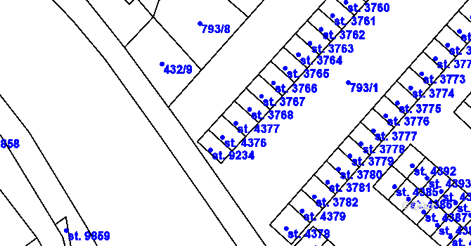 Parcela st. 4377 v KÚ Hodonín, Katastrální mapa