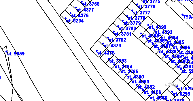 Parcela st. 4378 v KÚ Hodonín, Katastrální mapa