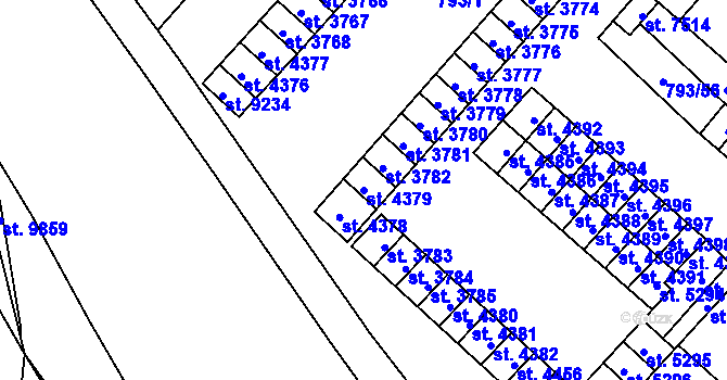 Parcela st. 4379 v KÚ Hodonín, Katastrální mapa