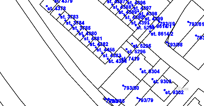 Parcela st. 4383 v KÚ Hodonín, Katastrální mapa
