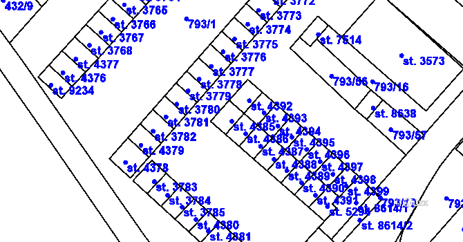 Parcela st. 4385 v KÚ Hodonín, Katastrální mapa