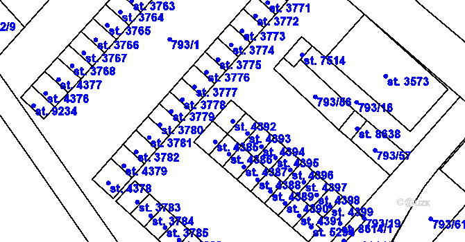 Parcela st. 4392 v KÚ Hodonín, Katastrální mapa