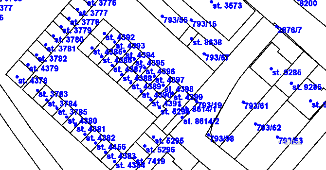 Parcela st. 4398 v KÚ Hodonín, Katastrální mapa